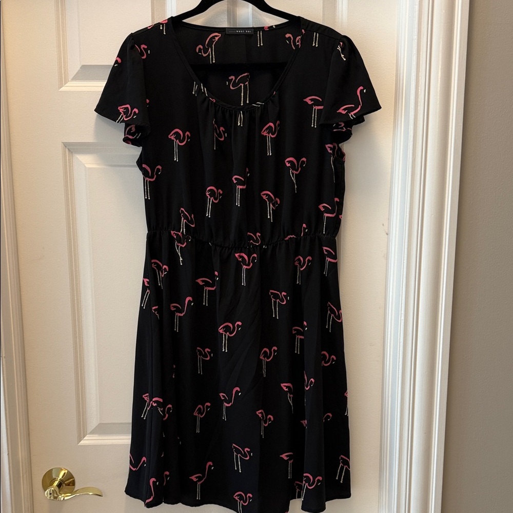 West Kei Black Dress with Pink Flamingo Pattern